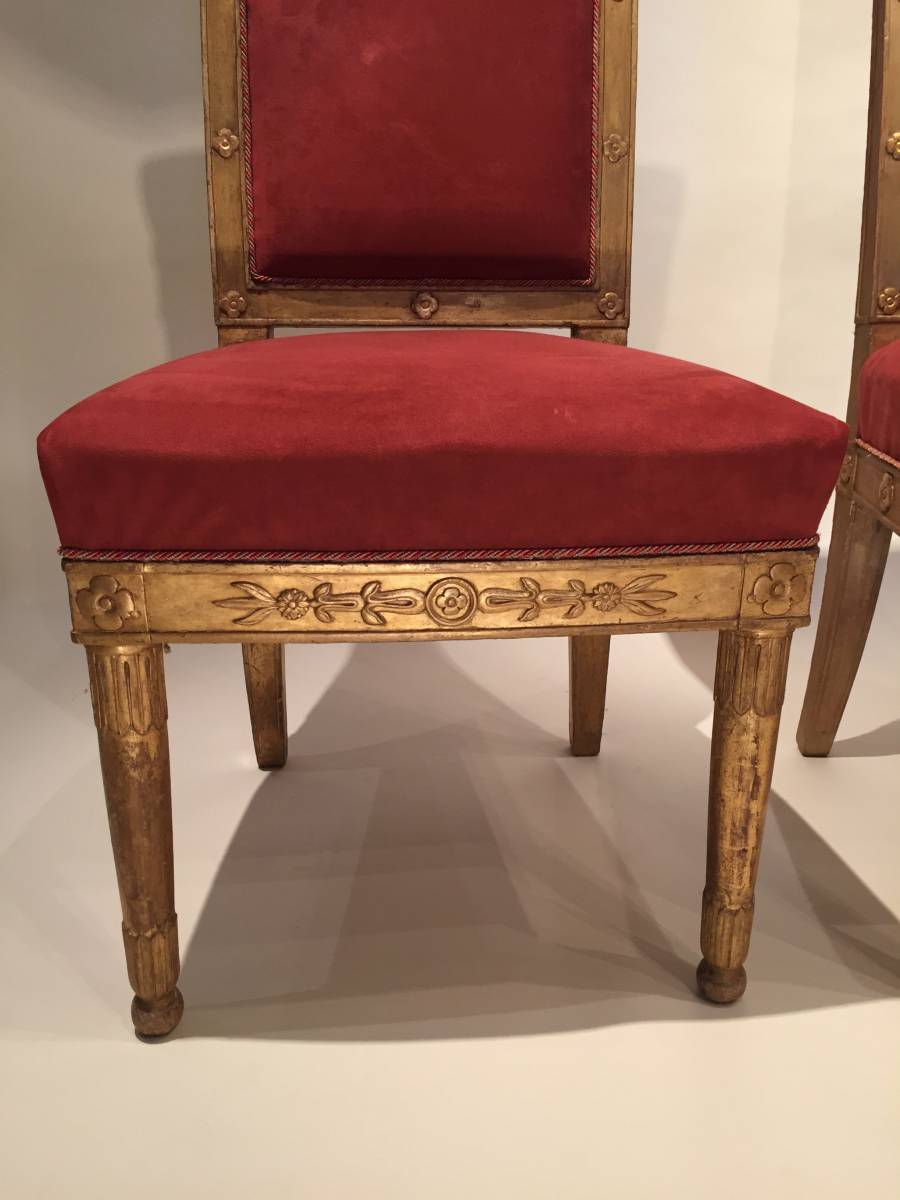 Early 19th Century Pair of Gilded Wood Chairs Empire by Marcion or Bellangé, Paris 1805