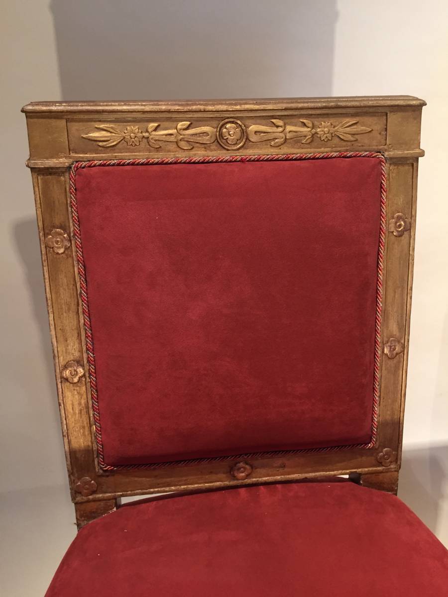 Pair of Gilded Wood Chairs Empire by Marcion or Bellangé, Paris 1805 1
