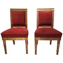 Pair of Gilded Wood Chairs Empire by Marcion or Bellangé, Paris 1805
