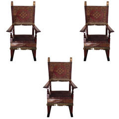 Antique Rare Set of Three Renaissance Chairs, Florence circa 1580