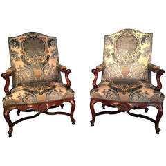 Antique French Régence 18th Century Chimney Pair of Big Armchairs, Provence, circa 1720