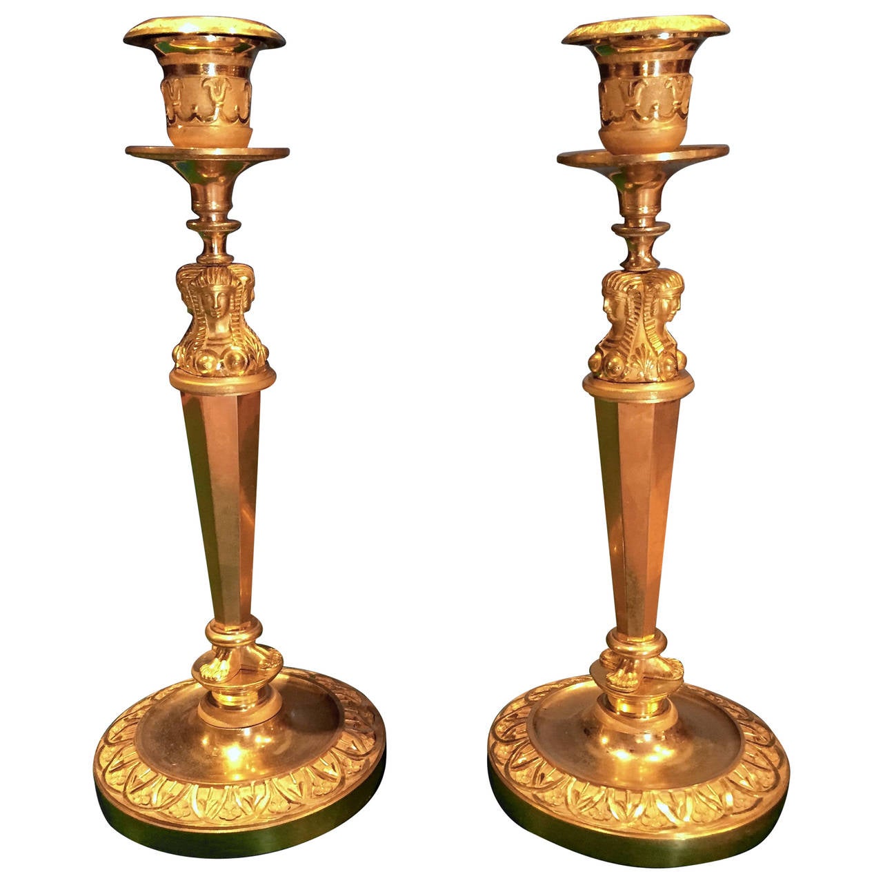 Pair of Pharaohs Candlesticks, Paris Empire Period, circa 1805 For Sale