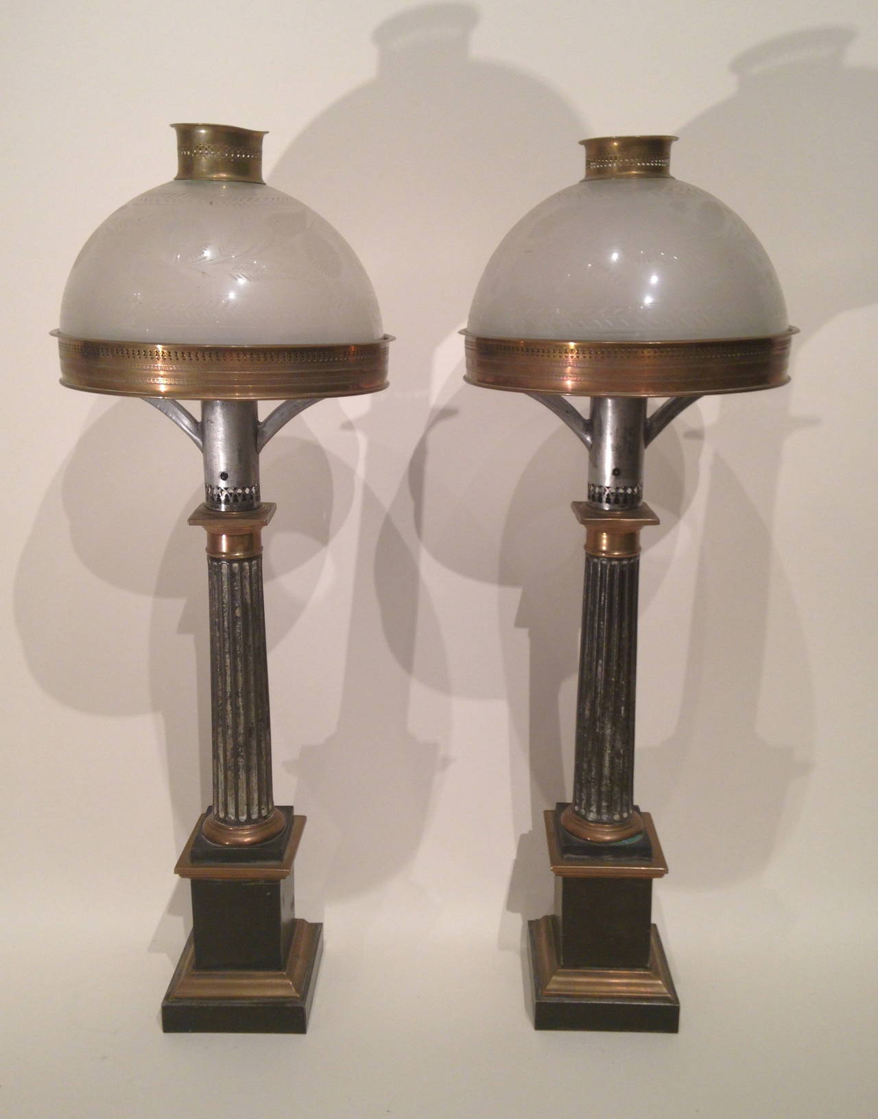 Pair of French fine Carcel lamps Paris, circa 1810.
Pair of lamps called 