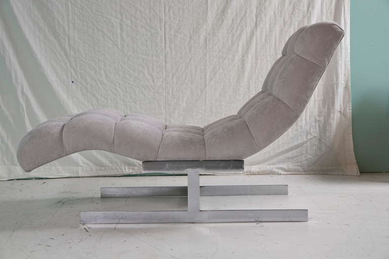 Milo Baughman Tufted Chrome Chaise lounge with New Upholstery