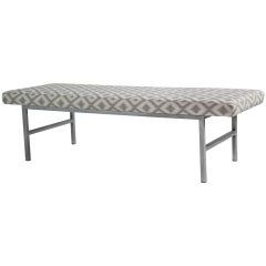 1970's Chrome Bench with Geometric Patterned Gray Upholstery