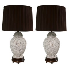 Antique Pair of Detailed Floral Blanc de Chine Lamps From the 1920's