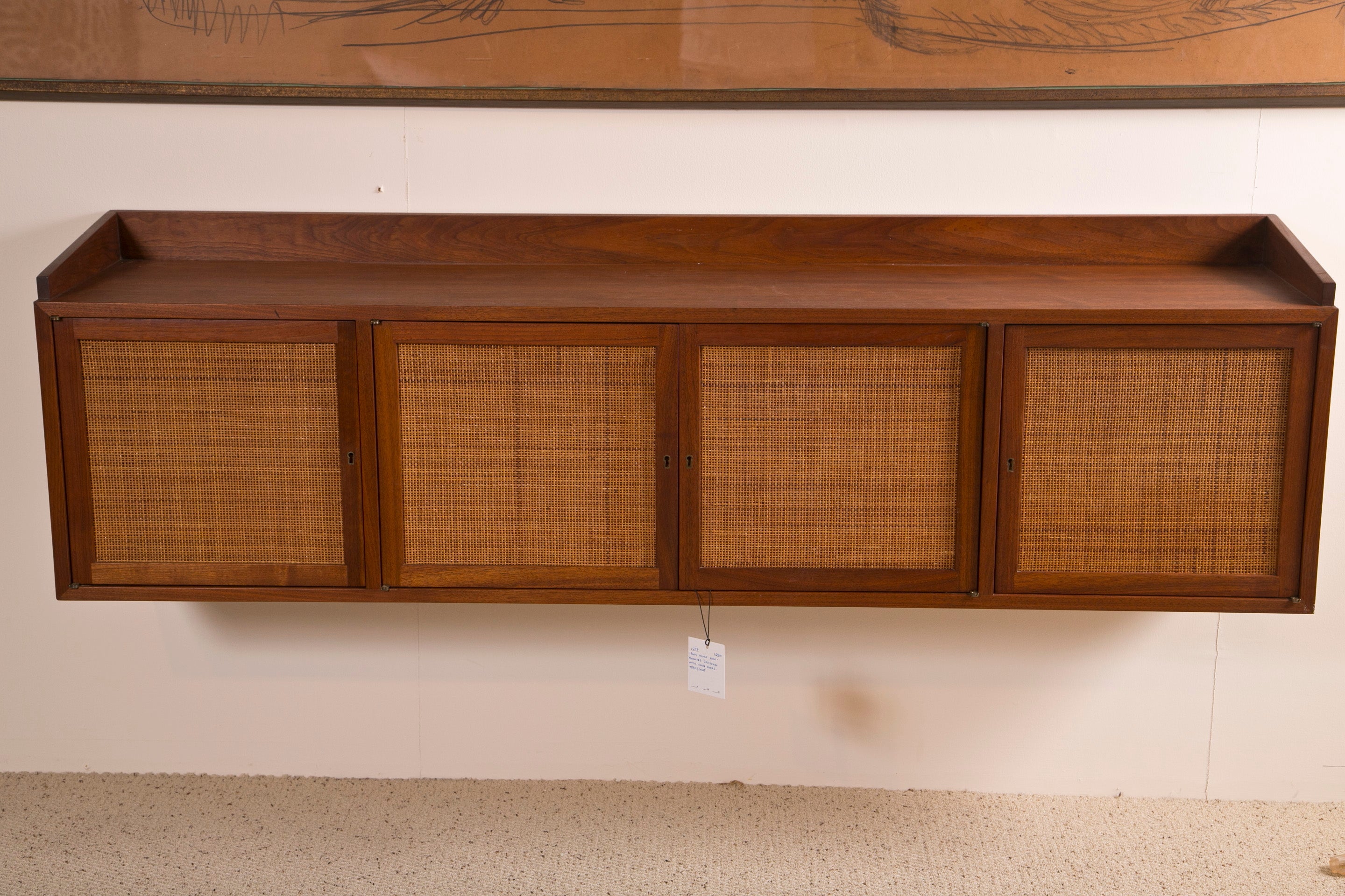 Wall Mounted Knoll Credenza with Cane Detail For Sale