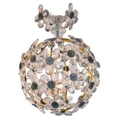 1920s Crystal Ball Floral Chandelier Pendant Light