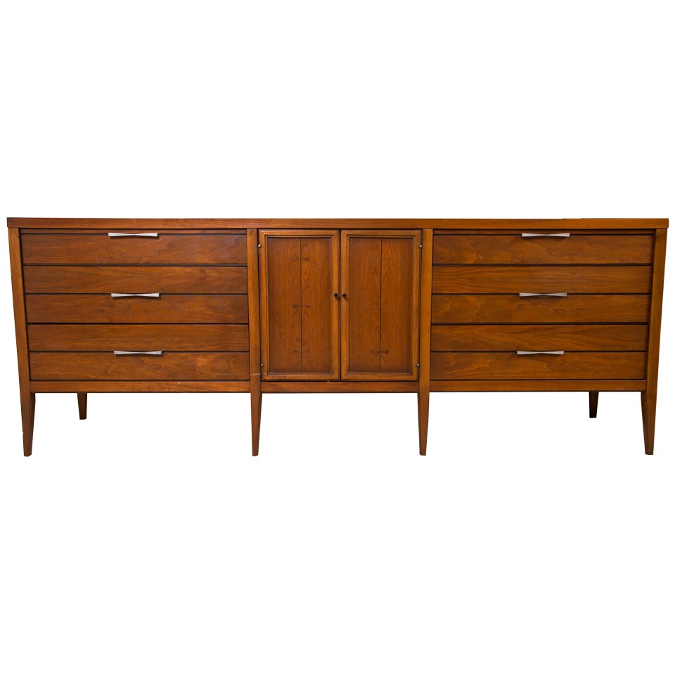 1960s Large Lane Furniture Company Teak Credenza with Inlay  For Sale