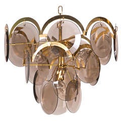 1970's Vitossi Italy Smoked Glass Disc Chandelier or Pendant Light