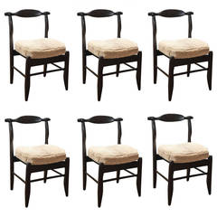 1950s Guillerme et Chambron Set of Six Dining Chairs in Oak and Shearling