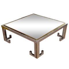 1960's Glass Table With Chrome And Brass Greek Key Design 3