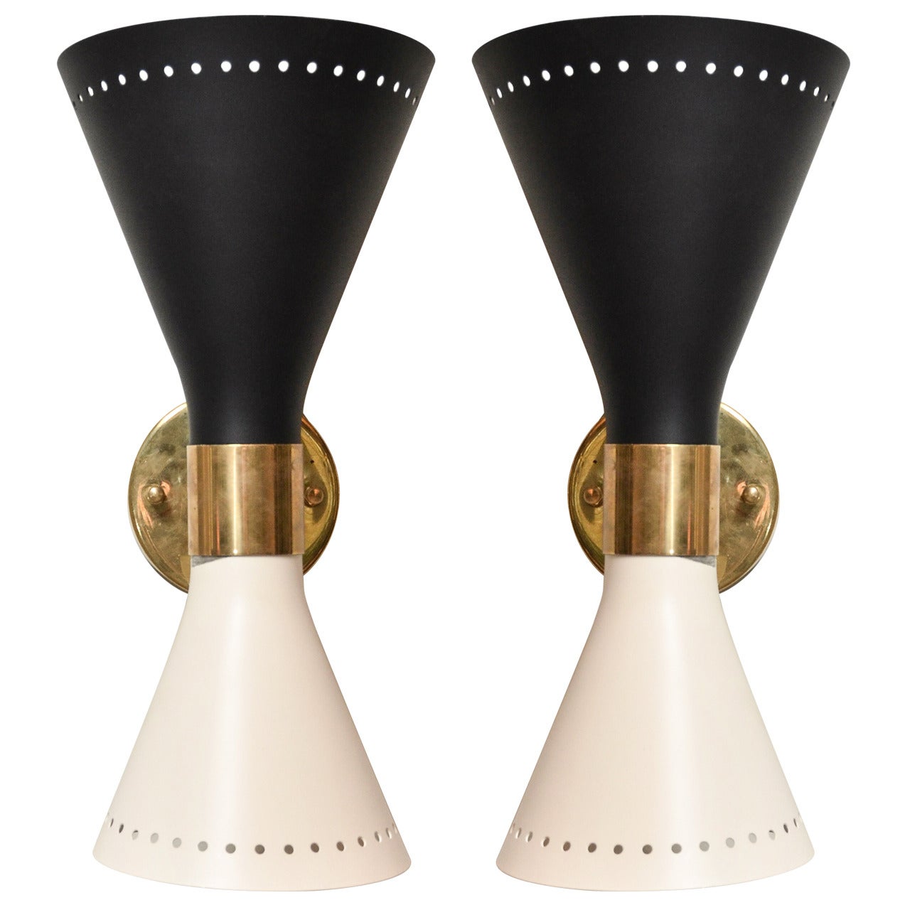 Pair Of Mid-century Italian Black And White Sconces in the style of Stilnovo