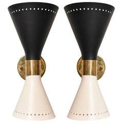 Pair Of Mid-century Italian Black And White Sconces in the style of Stilnovo