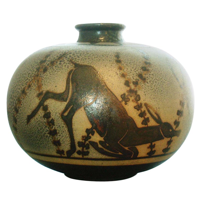 Art Deco Primavera Earthenware Globe Vase For Sale