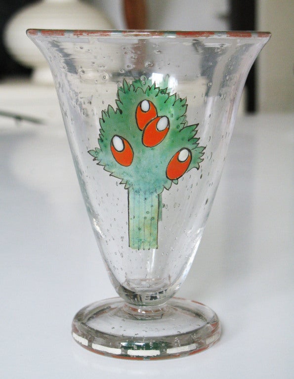 Art Deco Enamelled Glass vase by Jean Luce