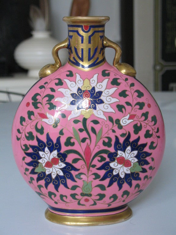 Mintons Ceramic Moonflask with Cloisonne glaze, the form and decoration by Dr Christopher Dresser.