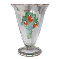 Antique Art Deco Enamelled Glass vase by Jean Luce