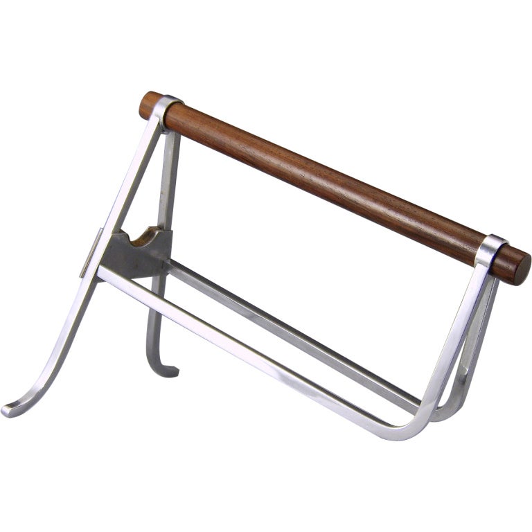 Jacques Adnet Modernist Chrome and Mahogany Bottle Stand For Sale