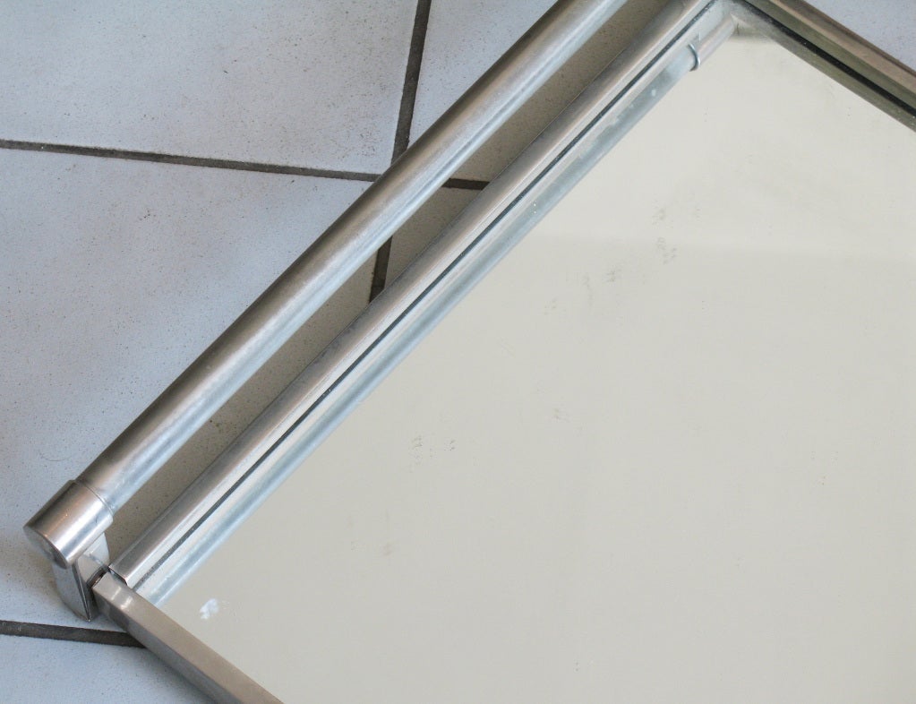 Jacques Adnet Modernist Chrome and Mirrored Glass Serving Tray