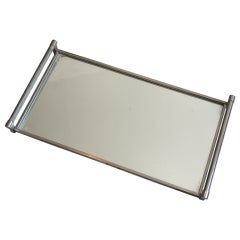 Jacques Adnet Modernist Chrome and Mirrored Glass Serving Tray