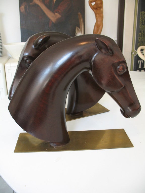 Austrian A Pair of Art Deco Carved Wood Horses Heads by Hagenauer For Sale
