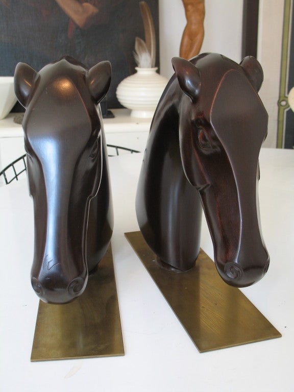 Mid-20th Century A Pair of Art Deco Carved Wood Horses Heads by Hagenauer For Sale