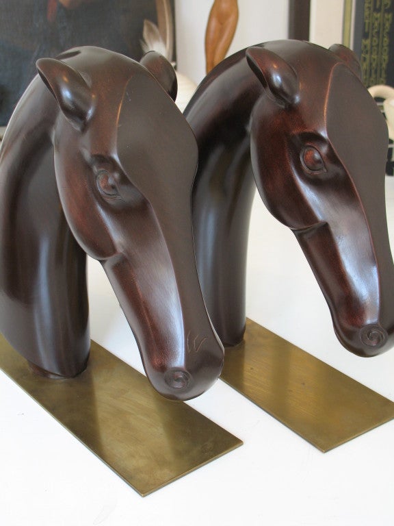 A Pair of Art Deco Carved Wood Horses Heads by Hagenauer For Sale 1