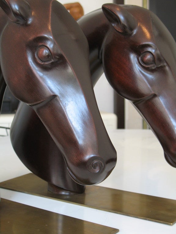 A Pair of Art Deco Carved Wood Horses Heads by Hagenauer For Sale 3