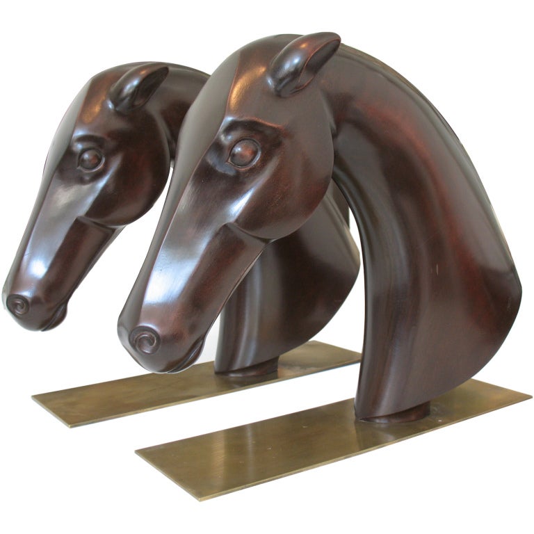 A Pair of Art Deco Carved Wood Horses Heads by Hagenauer For Sale