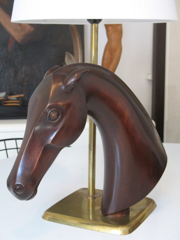 Carved Wood Horses Head Lamp Base by Hagenauer