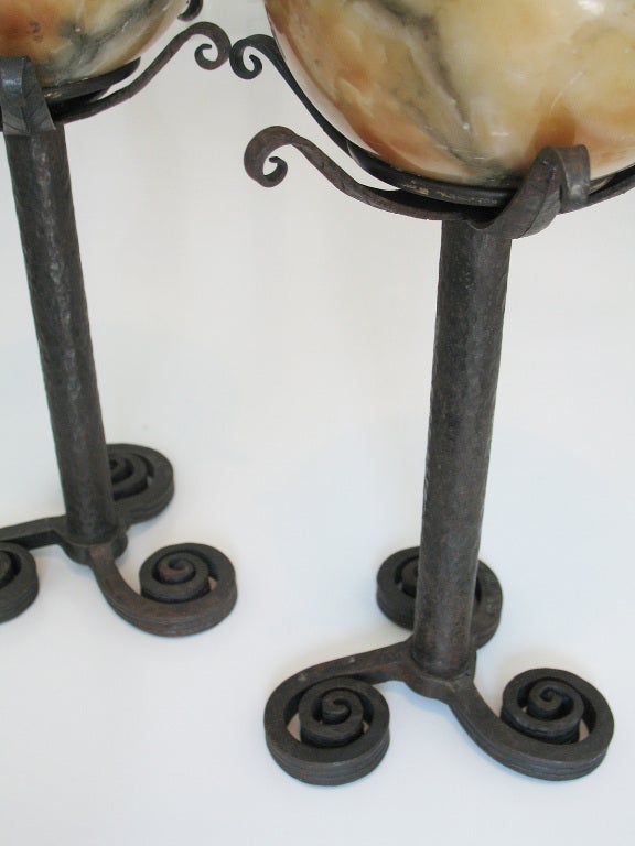 A Pair of Edgar Brandt Wrought Iron Table Lamps