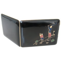 Art Deco Cigarette Case Enamelled with Stylised Golfers