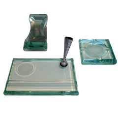 3 Piece Glass and Nickel Plate Fontana Arte Desk Set