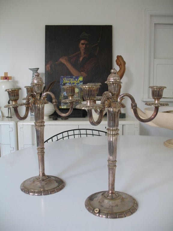 Pair of Art Deco Christofle 3 Branch Electrolier