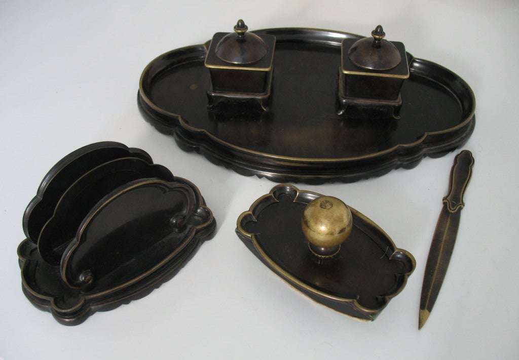 Wiener Werkstatte Bronze Desk Set Designed by Dagobert Peche