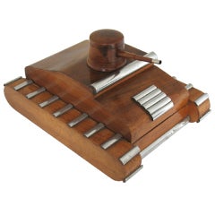 Antique Art Deco Chrome and Timber Cigarette Box formed as a Tank