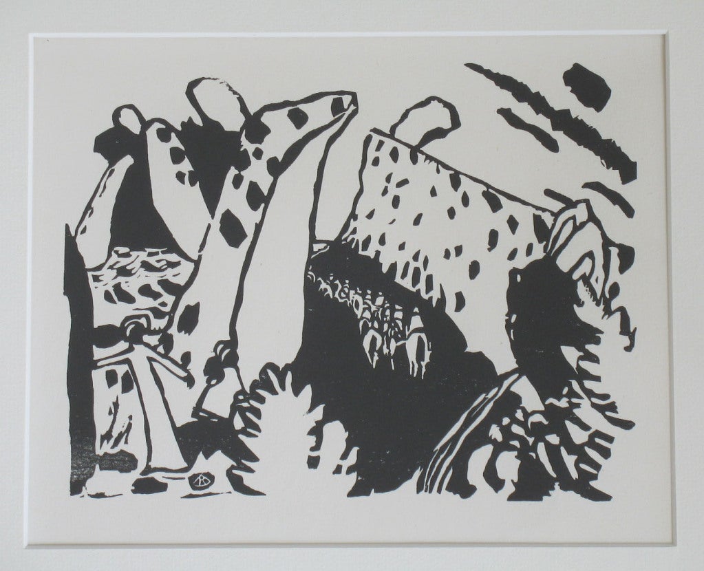 Wassily Kandinsky Woodcut- Reiterweg- Riders on a track'