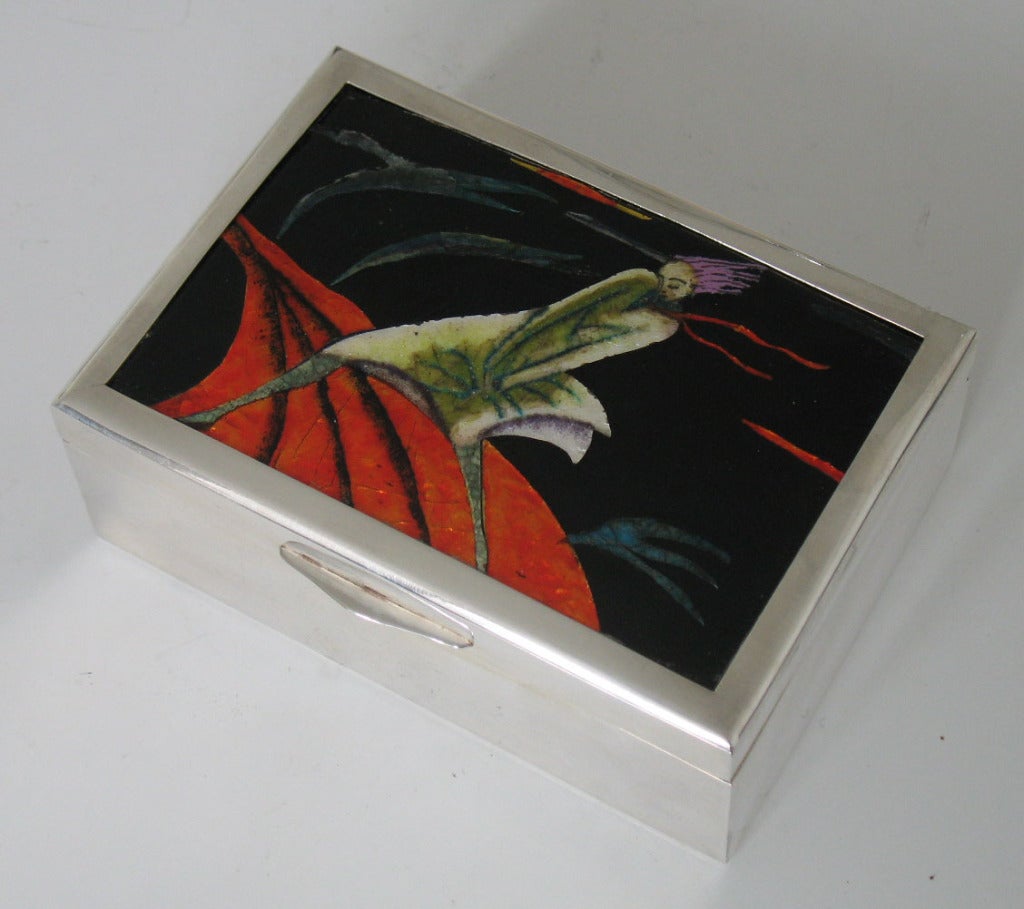 Wiener Werkstatte Box with Inlaid Enamel Panel by Max Snischek