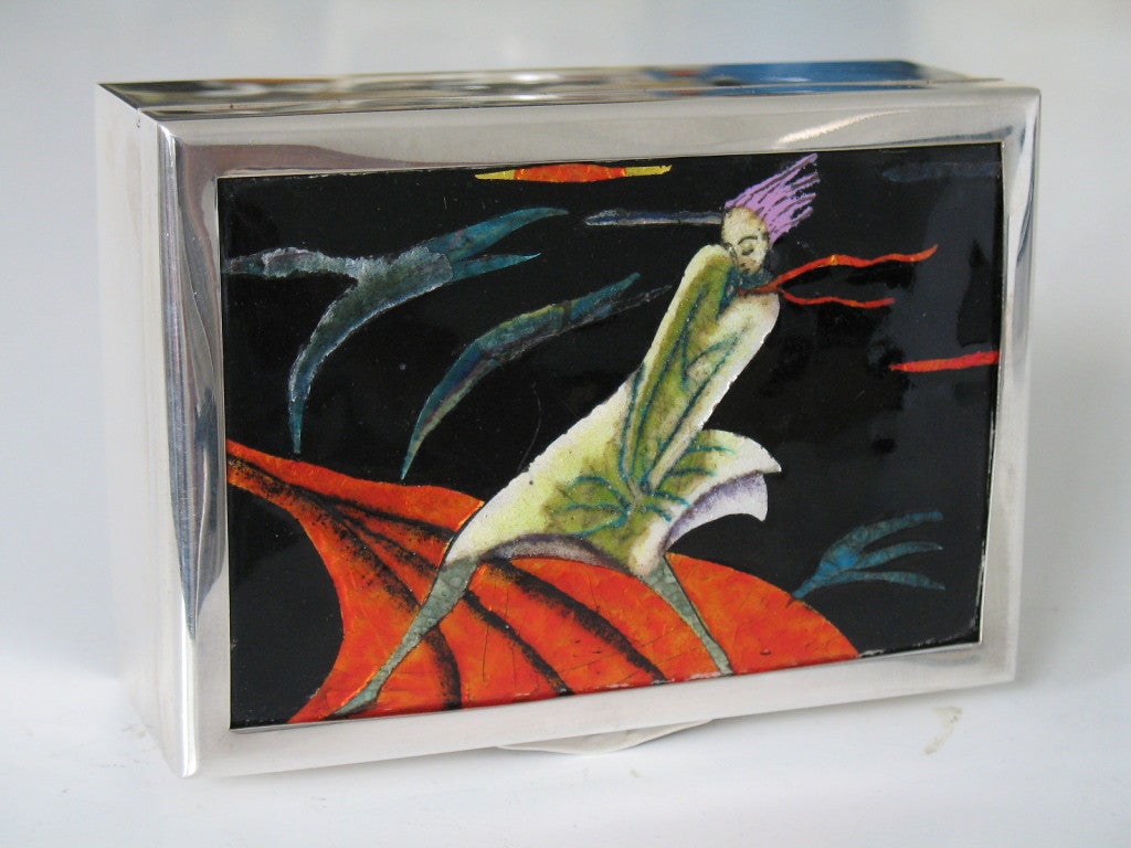 Wiener Werkstatte Box with Inlaid Enamel Panel by Max Snischek For Sale 2