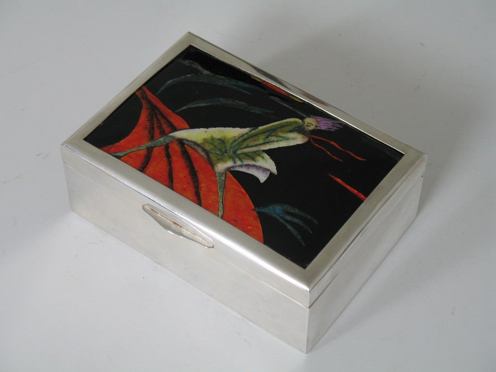 Wiener Werkstatte Box with Inlaid Enamel Panel by Max Snischek For Sale 4