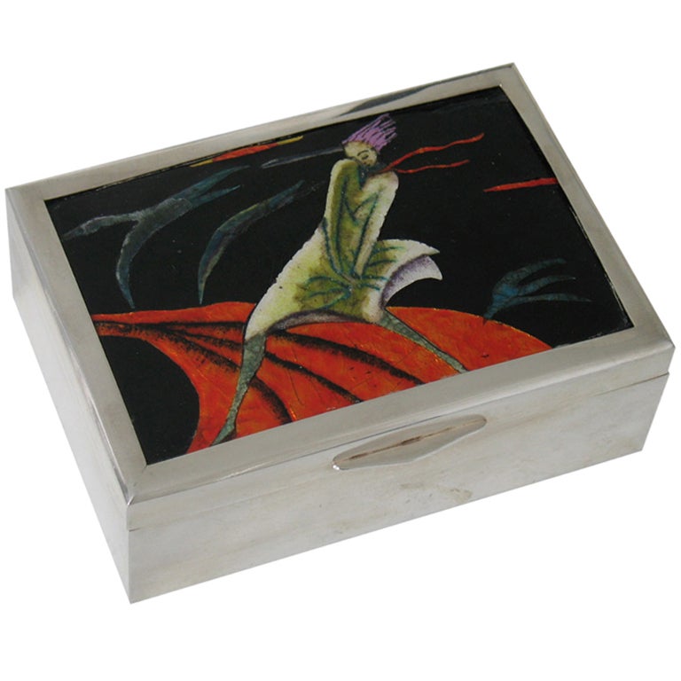 Wiener Werkstatte Box with Inlaid Enamel Panel by Max Snischek For Sale