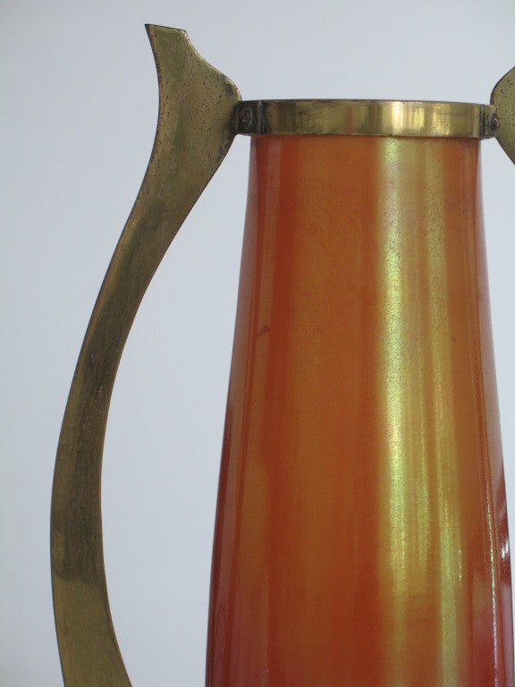 Brass Mounted Irridescent Glass  Vase by Koloman Moser