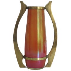 Brass Mounted Irridescent Glass  Vase by Koloman Moser