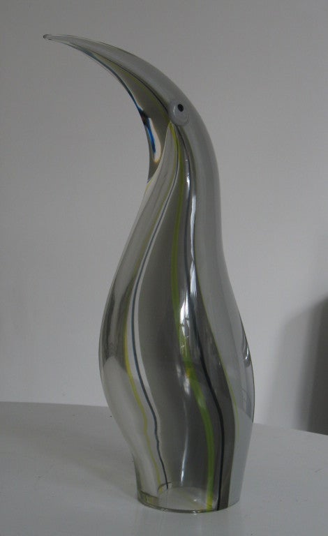 A substantial Free blown scuplture of a penguing with cloured inclusions by Seguso of Murano.
