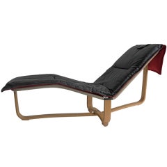 Vintage Westnofa lounge chair black leather and wood