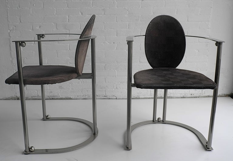 Late 20th Century Set of six stainless steel 1970s deco dining chairs