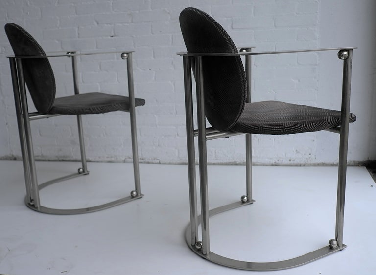 Stainless Steel Set of six stainless steel 1970s deco dining chairs