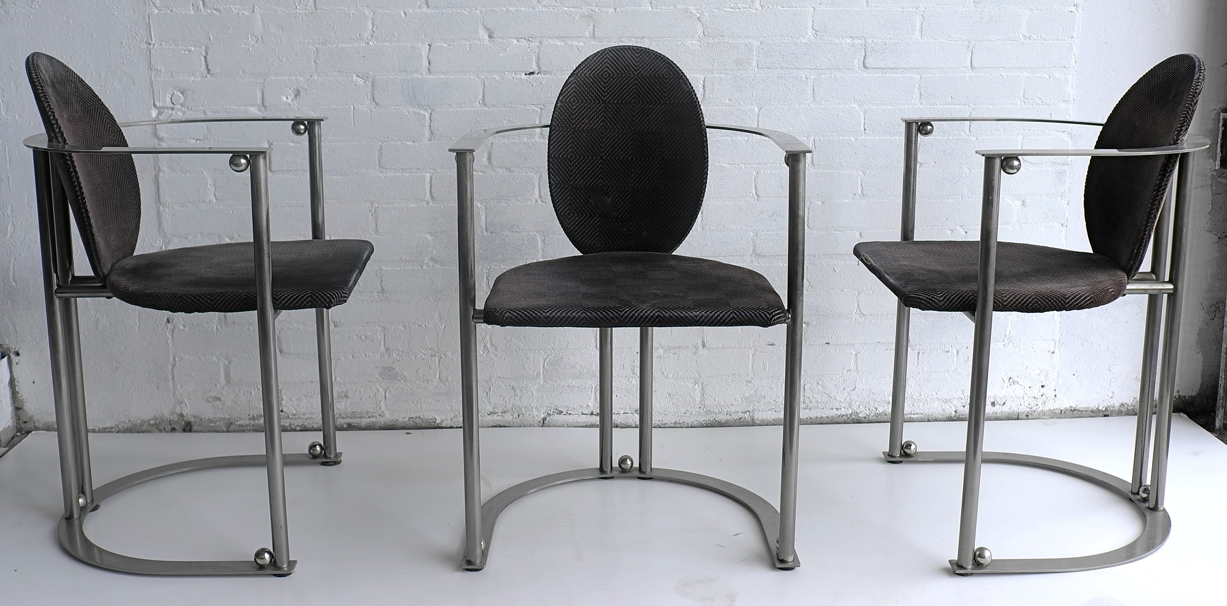 Set of six stainless steel 1970s deco dining chairs