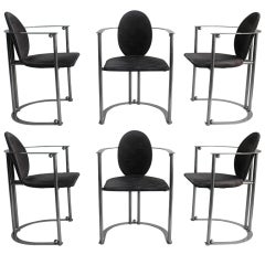 Set of six stainless steel 1970s deco dining chairs